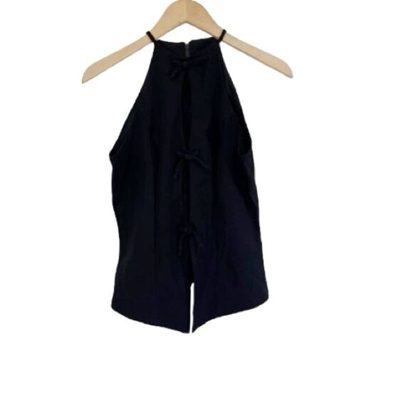 Missguided Black Halter Top Peek a Boo Bow Details S - Picture 2 of 8